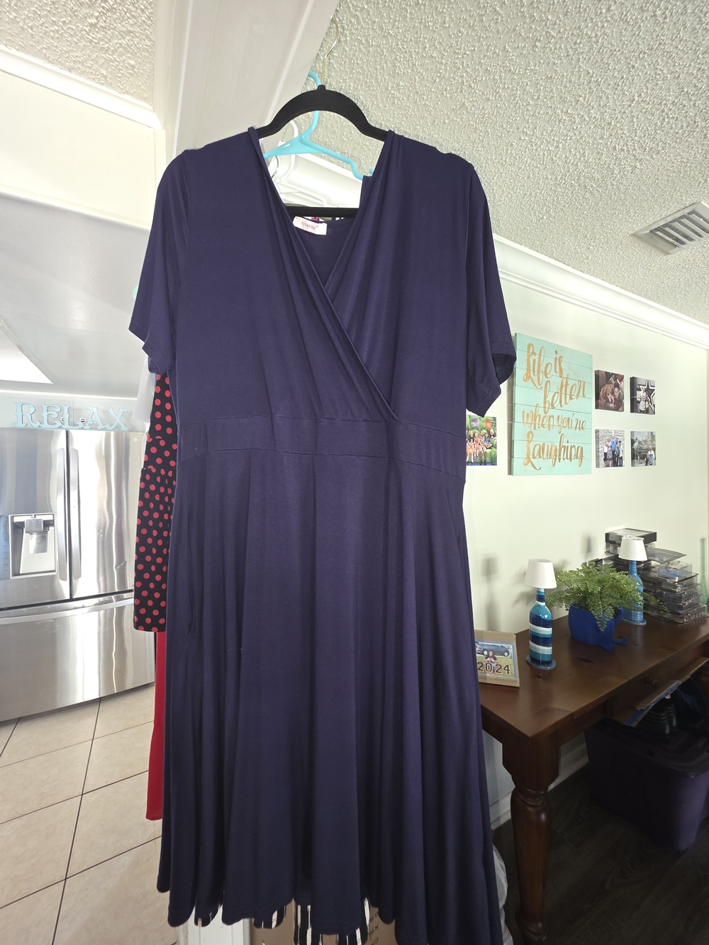 Classic Navy Wrap-Effect Midi Dress